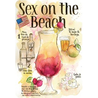 Schild Cocktailrezept "Sex on the Beach, Vodka" 20 x 30 cm Blechschild