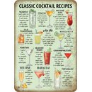 Schild Cocktailrezept Classic Cocktail Recipes 20 x 30 cm...