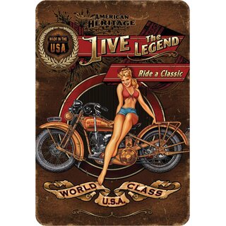 Schild Spruch "Ride a classic, world class USA" Motorrad 20 x 30 cm Blechschild 