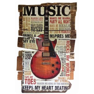 Schild Spruch "Music keeps my heart beeting" Gitarre 20 x 30 cm Blechschild 