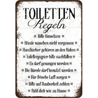 Schild Spruch "Toiletten Regeln, Bitte hinsetzen" 20 x 30 cm Blechschild 