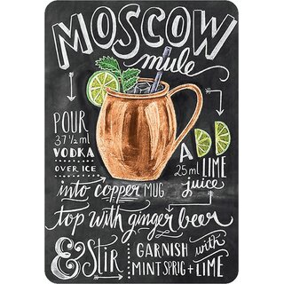 Schild Cocktailrezept "Moscow Mule, Vodka Lime Ginger Beer" 20 x 30 cm Blechschild