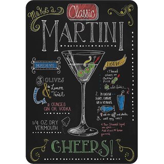 Schild Cocktailrezept "Make a classic Martini" 20 x 30 cm Blechschild