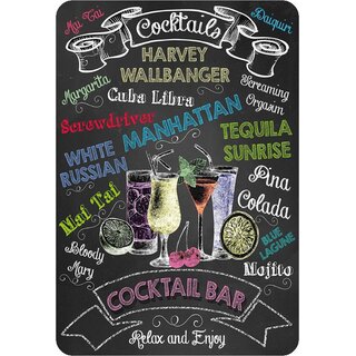 Schild Spruch "Cocktails, Cocktail Bar, Relax and Enjoy" 20 x 30 cm Blechschild