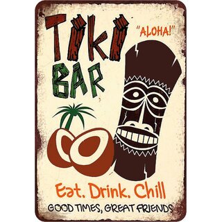 Schild Spruch "Tiki Bar, aloha, eat drink chill" 20 x 30 cm Blechschild