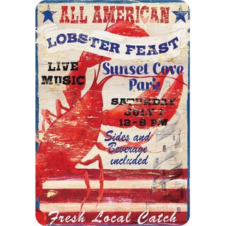 Schild Spruch "All American lobster feast, fresh local catch" Krebs 20 x 30 cm Blechschild 