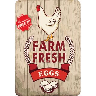 Schild Spruch "Farm fresh eggs, premium quality" 20 x 30 cm Blechschild