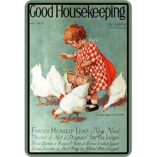 Schild Spruch "Good Housekeeping" Hühner 20 x 30 cm Blechschild