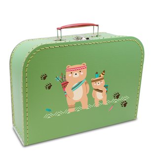 Spielzeugkoffer Kinderkoffer Pappe hellgrün mit Bären 45 cm