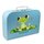 Kinder Spielkoffer Kinderkoffer Pappe blau mit Frosch und Wunschtext 30 cm