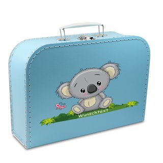 Kinder Spielkoffer Kinderkoffer Pappe blau mit Koala und Wunschtext 45 cm