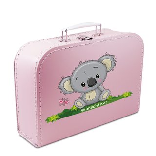 Kinder Spielkoffer Kinderkoffer Pappe rosa mit Koala und Wunschtext 16 cm
