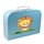 Spielzeugkoffer Kinderkoffer Pappe blau mit Löwe und Wunschtext