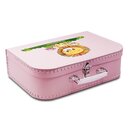 Spielzeugkoffer Kinderkoffer Pappe rosa mit Löwe und Wunschtext