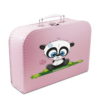 Spielzeugkoffer Kinderkoffer Pappe rosa mit Panda und Wunschtext