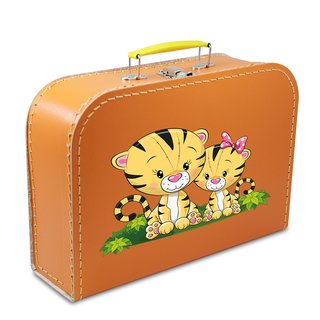 Spielzeugkoffer Kinder Kinderkoffer Pappe orange mit Tiger