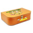 Spielzeugkoffer Kinderkoffer Pappe orange mit Tiger und Wunschtext