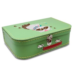 Spielzeugkoffer Kinder Kinderkoffer Pappe hellgrün mit Waschbär 45 cm