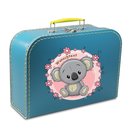 Spielzeugkoffer Kinderkoffer Pappe petrol mit Koala, Blumenborde und Wunschtext