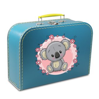 Kinder Spielkoffer Kinderkoffer Pappe petrol mit Koala und Blumenborde