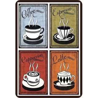 Schild Spruch "Coffee, Espresso, Cappuccino, Latte" 20 x 30 cm Blechschild