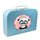 Spielzeugkoffer Kinderkoffer Pappe blau mit Panda, Blumenborde und Wunschtext