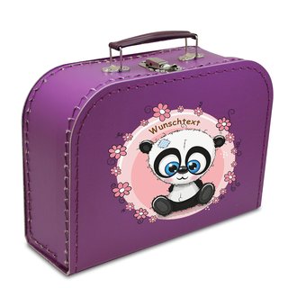 Spielzeugkoffer Kinderkoffer Pappe violett mit Panda, Blumenborde und Wunschtext
