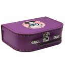 Spielzeugkoffer Kinderkoffer Pappe violett mit Panda, Blumenborde und Wunschtext