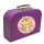 Spielzeugkoffer Kinderkoffer Pappe violett mit Tiger, Blumenborde und Wunschtext 45 cm
