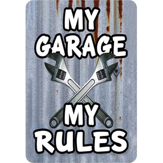 Schild Spruch "My garage, my rules" 20 x 30 cm Blechschild