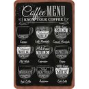 Schild Spruch "Coffee Menu, know your coffee"...