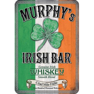 Schild Spruch "Murphys Irish Bar, Genuine Irish Whiskey" 20 x 30 cm Blechschild