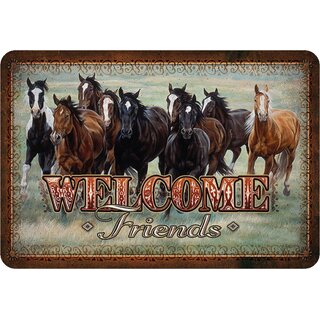 Schild Spruch "Welcome Friends" Pferde 20 x 30 cm Blechschild